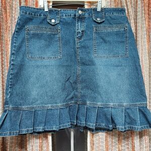 Vintage Mwah Women's Jean Skirt Size 18W Flirty Ruffled Hem Front Patch Pockets